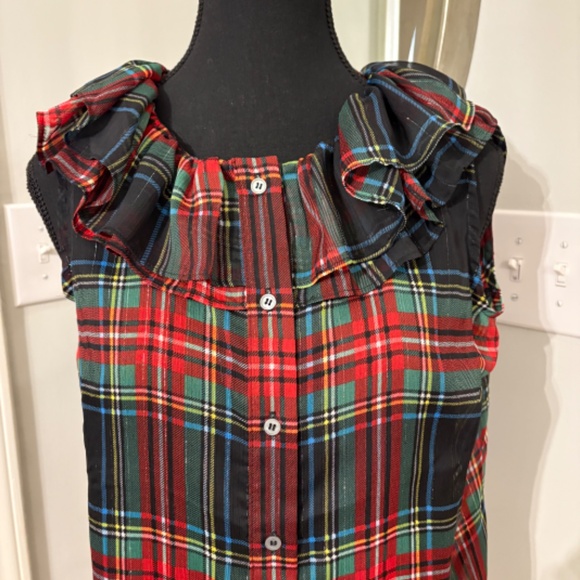 J.Crew Sleeveless Ruffle-Collar top in Black Stewart Tartan Small NWT - Picture 2 of 7